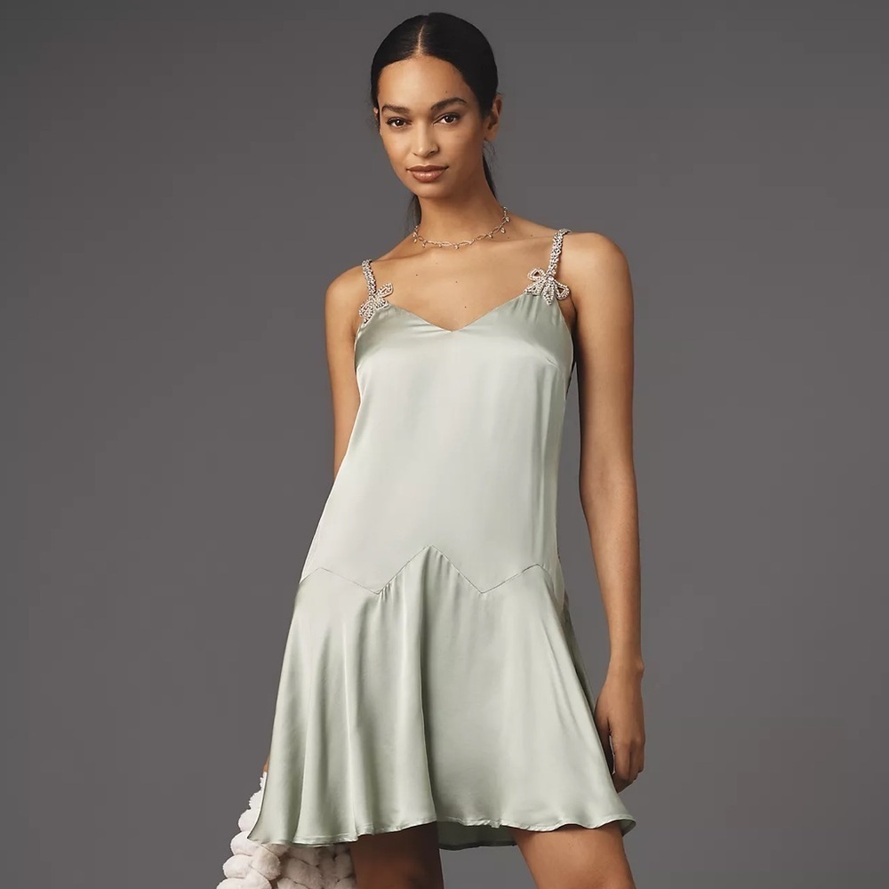 NWT! Anthropologie Corey Lynn Calter Bow Strap Silky Mini Dress ☁️